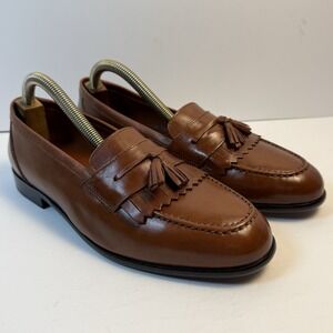 Stanley Blacker Mens 10.5 Wide Loafers Brown Leather Tassels Shoes Made In Italy